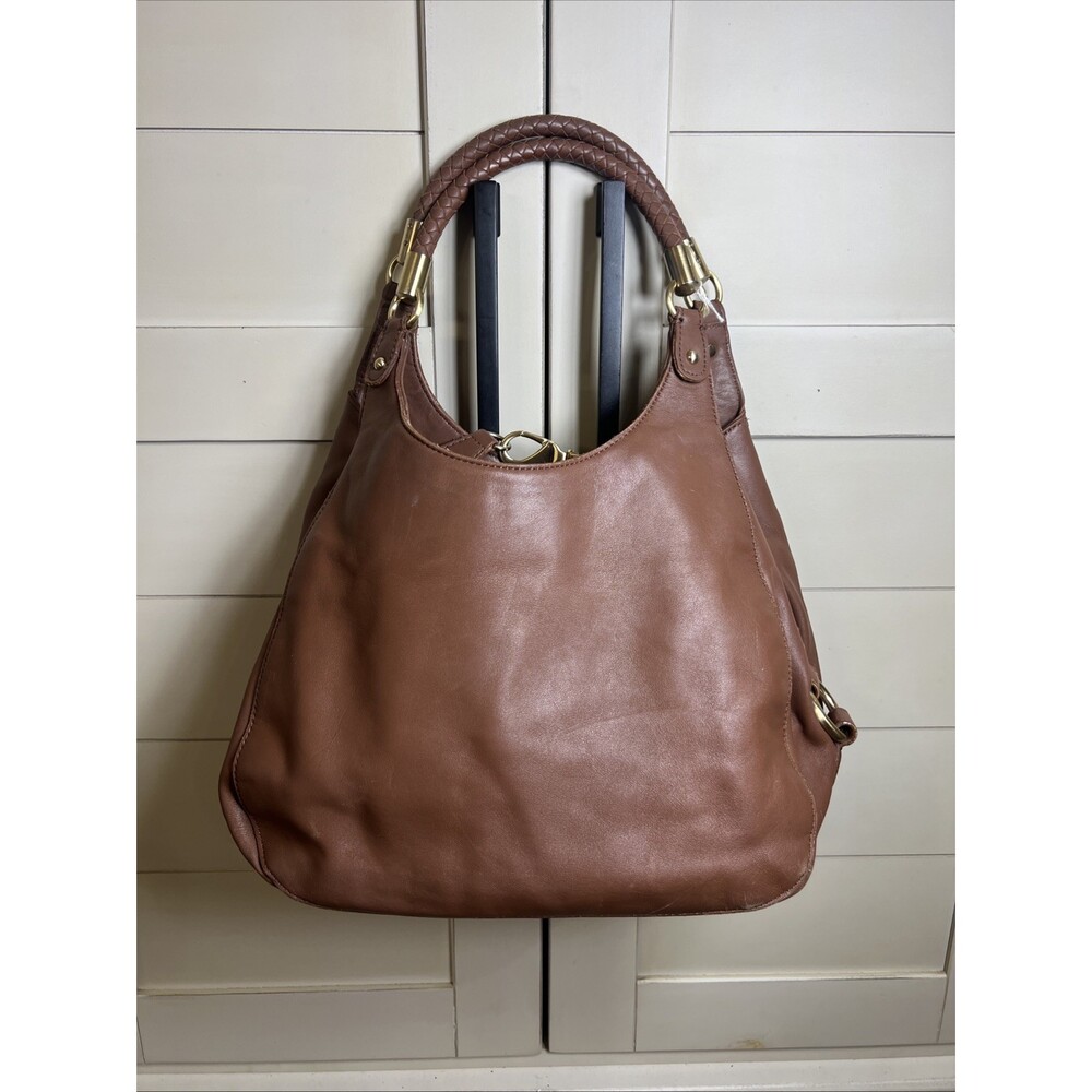 Antonio Melani Brown Leather Braided Strap Hobo Purse
